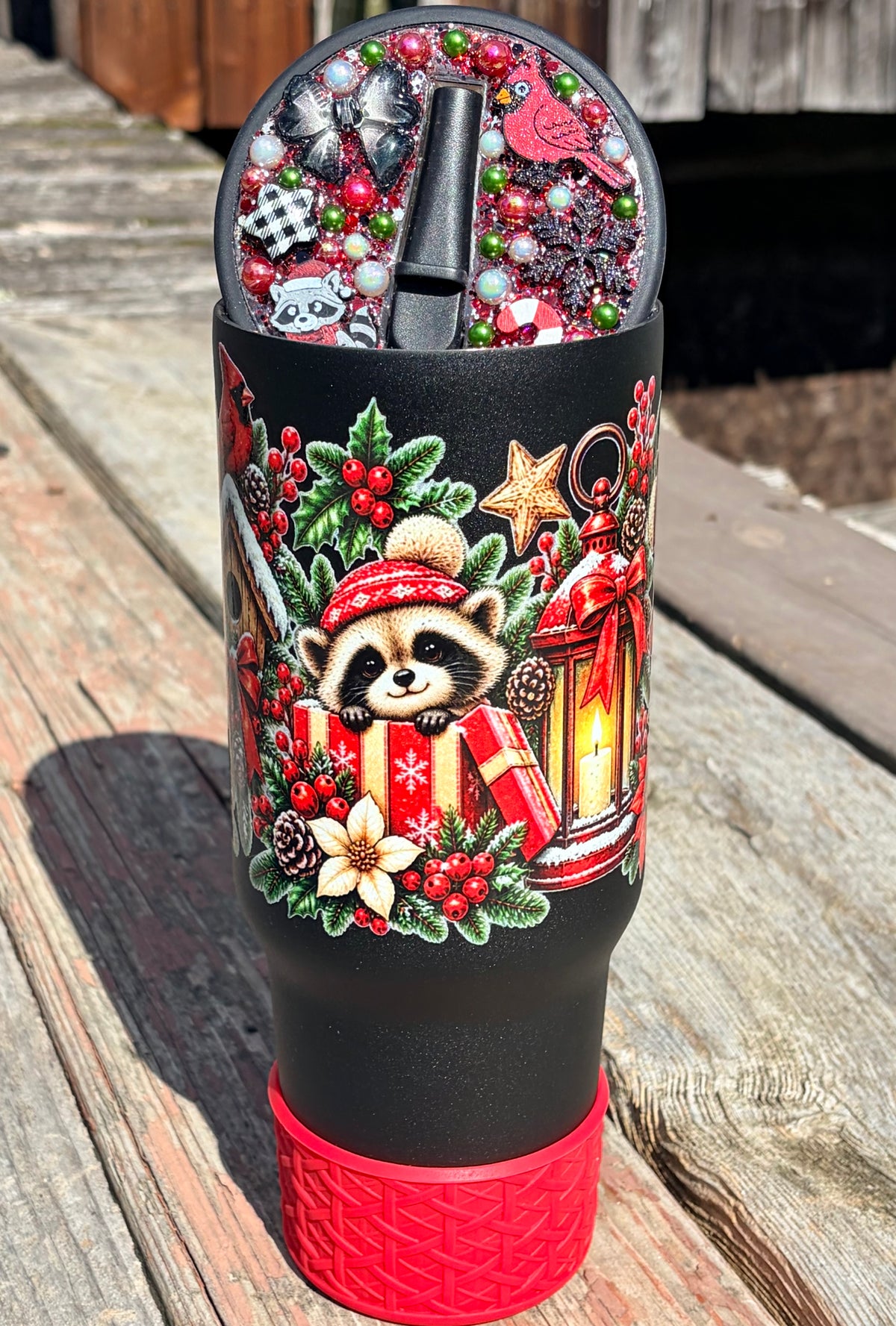 Christmas Cardinal Raccoon