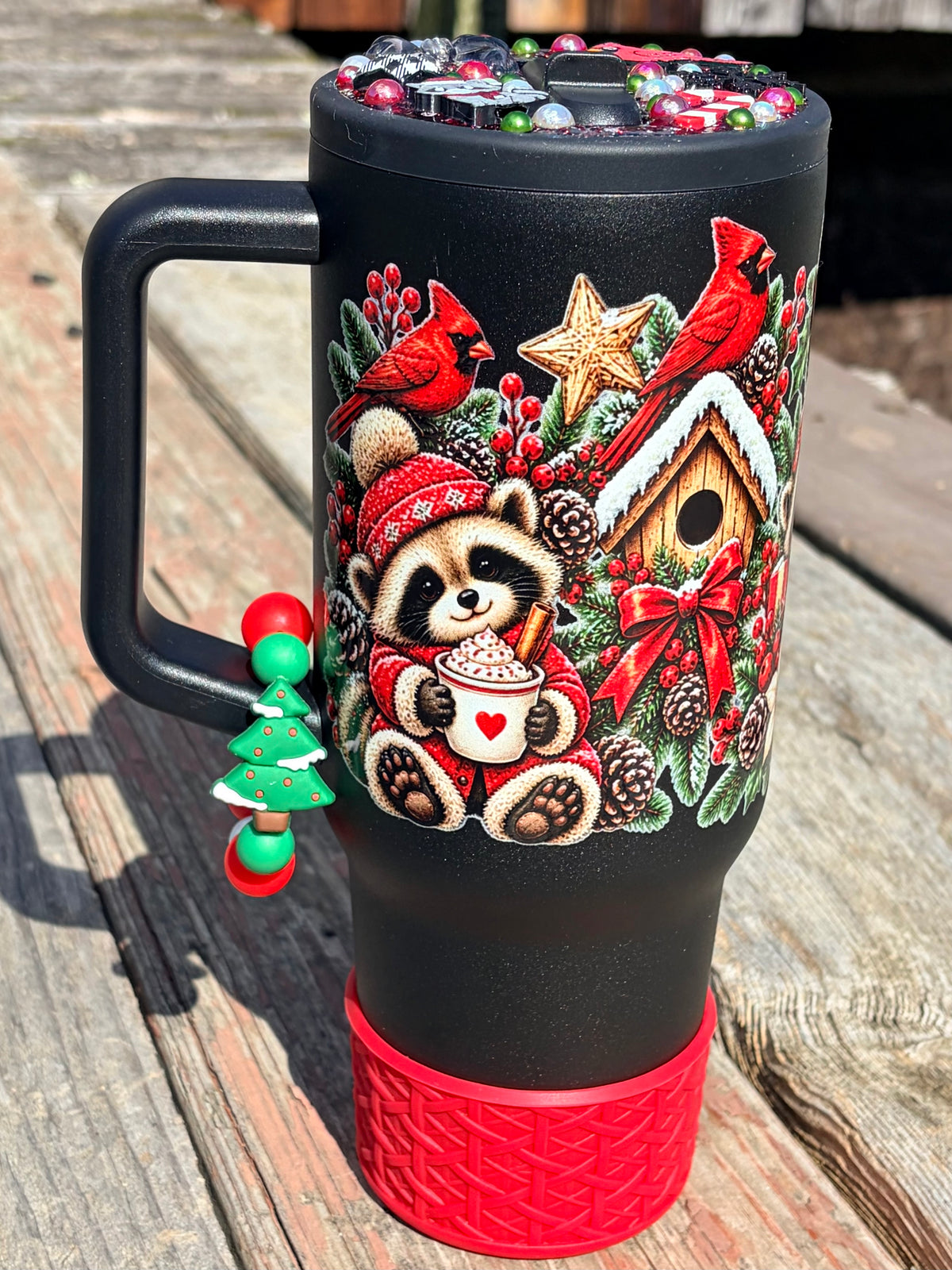 Christmas Cardinal Raccoon